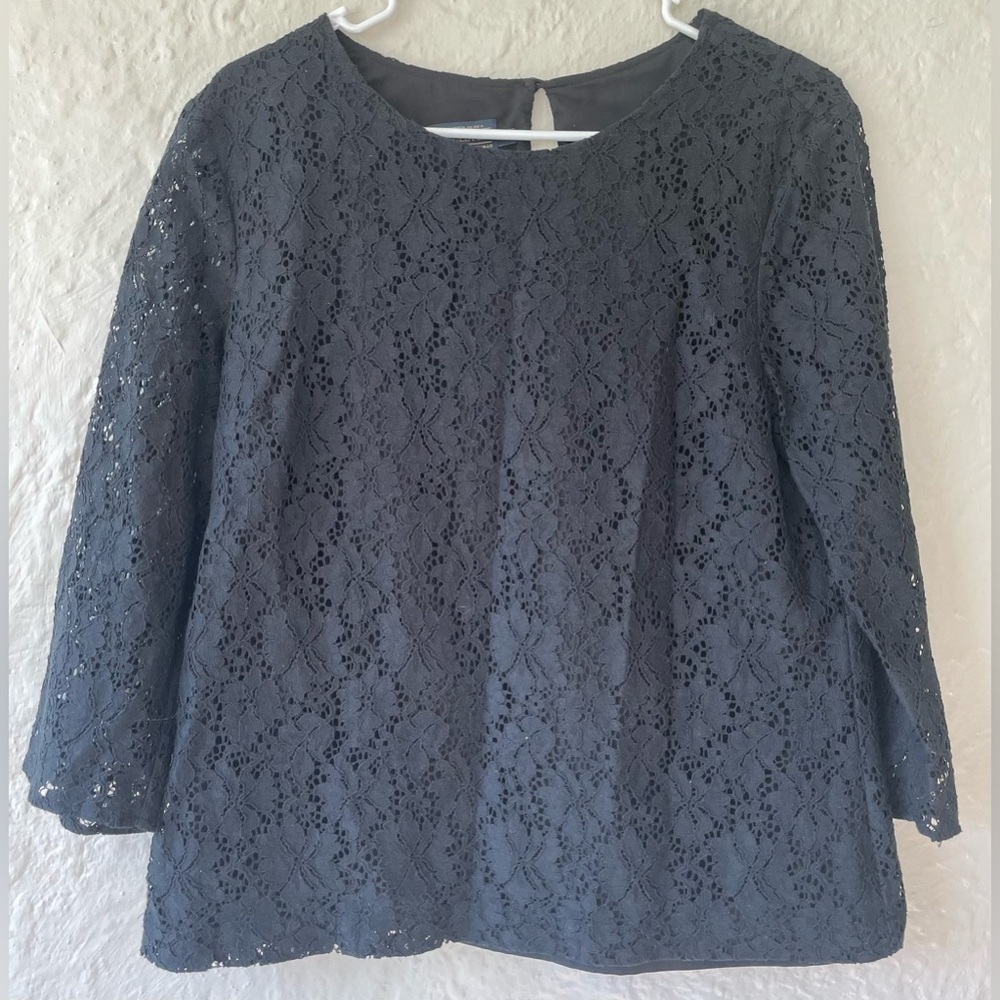 PENDLETON Cotton Blend Black Lace Overlay 3/4 Sleeved Blouse Top; size 8